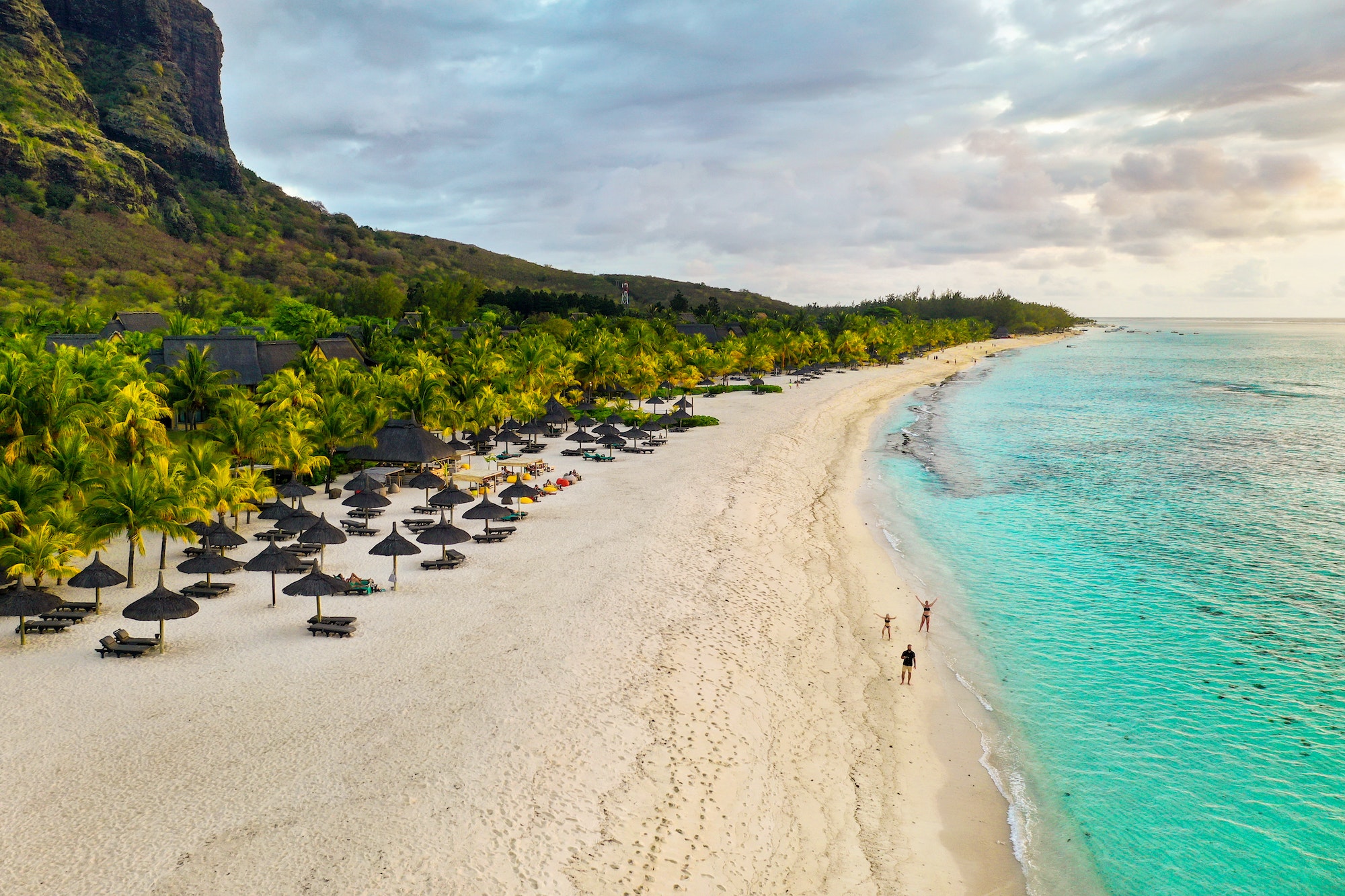 View from the height of the island of Mauritius in the Indian Ocean and the beach of Le Morne